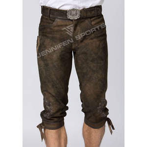 Estilo tradicional Hombres Lederhosen Largo Cuero de vaca genuino Cuero liso Bordado en botones frontales Cierre de lados y bolsillos traseros - Product Image 2