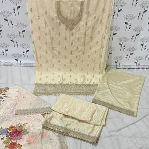 Exquis lourd brodé Chinon soie Gharara ensemble Jari séquence travail superbe traditionnel indien pakistanais vêtements - Product Image 1