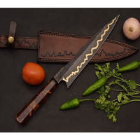 Beau couteau de chef de cuisine fait à la main 440 C lame avec manche en bois de ligne argentée avec gaine en cuir couteaux de chef