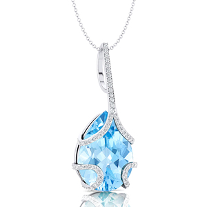 Collar con colgante de abalorio nupcial para mujer de oro sólido de 18 quilates de diseño Popular con piedras preciosas de Aguamarina natural y diamantes reales al por mayor - Product Image 4