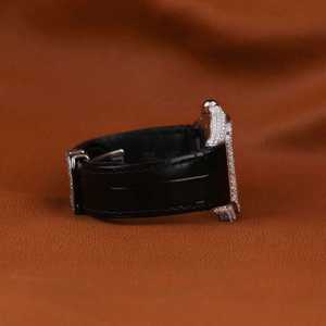 Nouvelle arrivée, montre de luxe automatique analogique en acier inoxydable, bracelet en cuir noir de 21 mm, verre de haute qualité, entièrement sertie de moissanite - Product Image 2