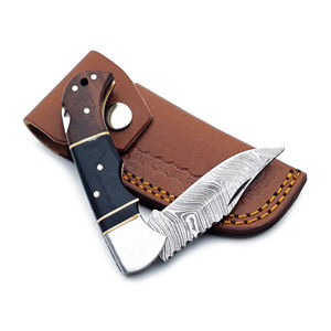 Couteau de poche EDC en acier damas fait main palissandre noir serrure arrière couteau de camping de chasse pliant avec gaine en cuir G10 - Product Image 2