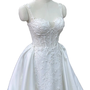 Vestido de novia de sirena de lujo elegante de alta calidad hermoso satén con cuentas con encaje hecho a mano al por mayor TNBPno23 - Product Image 3