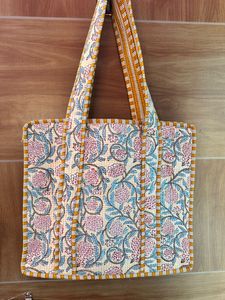 Sac fourre-tout mini matelassé en coton imprimé à la main écologique pour femmes, motif floral, sac à bandoulière bohème, printemps été, fermeture éclair, usage quotidien - Product Image 4