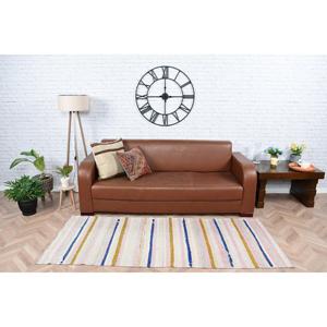 Tapis turc vintage 2,9x7,1 pieds, tapis bleu et blanc à bordures - Product Image 1