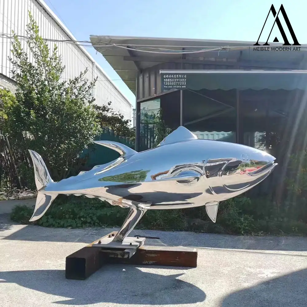 Escultura de metal personalizada para artesanato, estátua de atum de jacaré, peixe dourado, crocodilo, tubarão e baleia, em aço inoxidável