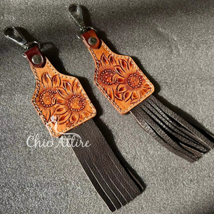Nouveau véritable fabriqué à la main couleur véritable cuir repoussé mignon charmant gland porte-clés Offre Spéciale Style occidental moderne Floral porte-clés - Product Image 1