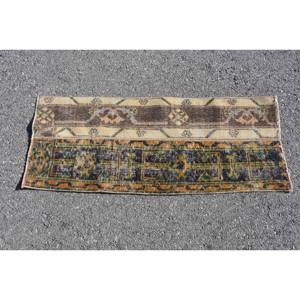 Alfombra Turca, Alfombra Vintage Pequeña de 1.4x3.3 pies, Alfombra del Suroeste Marrón y Azul - Product Image 3