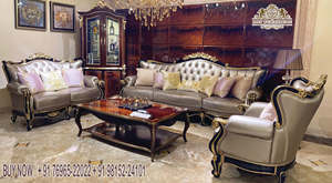 Juego de Sofás Clásico de Lujo Tallado a Mano para Sala de Estar, Juego de Sofás de 8 Plazas Tallado a Mano, Juego de Sofás con Acabado Dorado Antiguo para Sala de Estar, EE. UU. - Product Image 3