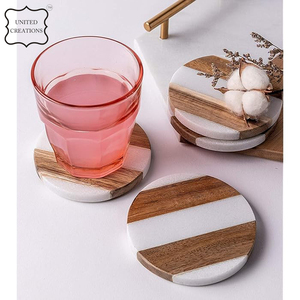 Trending Best Quality <b>Ceramic</b> Round Wood Marble <b>Coaster</b> Classic Style for Drinks Trendy Marble Combined Wooden <b>Coaster</b> - Product Image 4