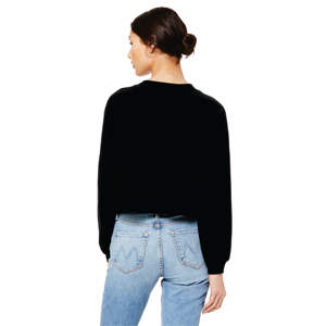 Bound Neck 52% Airlume Combed and Ring Spun Cotton 48% Poly Fleece <b>Black</b> Womens Raglan Sleeve Pullover Fleece Crop Sweater - Product Image 3
