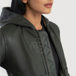 Sweat à capuche décontracté en cuir pour femme, avec logo frontal, écologique, coupe-vent, respirant, finition raffinée, confortable à porter, extérieur lisse - Product Image 6