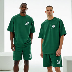 Chándal de 2 piezas con estampado de logotipo de estilo holgado para hombre, camiseta de gran tamaño, conjunto de pantalones cortos, colección de verano de etiqueta privada - Product Image 1