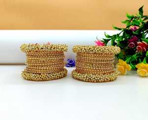 Brazaletes de Novia Tradicionales Kundan con Brillantina Mate para Niñas y Mujeres, Joyería de Boda con Cuentas Rojas - Product Image 4