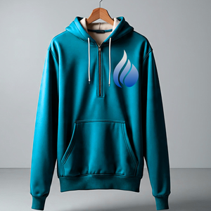 Sudadera con Capucha Morada para Hombre, Cierre de Cremallera de un Cuarto, Color Sólido, Logotipo Estampado en la Parte Delantera, Estilo Casual, Corte Regular, para Otoño - Product Image 4