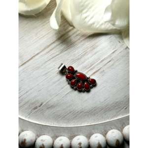 Navajo-Made Natural Coral & Sterling <b>Silver</b> Pendant with Bezel Setting Inlay Technology - Product Image 3