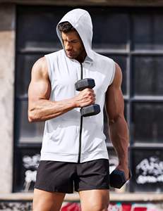 Mens sleeveless fitted fitness <b>hoodie</b> <b>gym</b> wear for workout training bodybuilding performance - Product Image 4