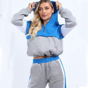 Ensemble survêtement en polaire d'hiver pour femmes, 2 pièces, haut court, coupe régulière, 100% coton, sweat-shirt grande taille - Product Image 3