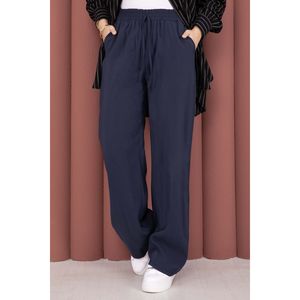 Pantalones Cargo Casuales Azul Marino de Pierna Ancha de Tencel con Diseño de Cintura Alta, Transpirables y con Técnica Antiarrugas para Primavera - Product Image 2