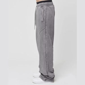 Pantalones de chándal casuales para hombre, de algodón tejido con lavado ácido, de corte holgado medio, con logotipo, de forro polar, ecológicos, ligeros, elásticos y de pierna ancha - Product Image 3