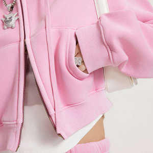 Sudadera con Capucha Vintage Retro para Mujer, Lavado Ácido, Invierno, Bordado 3D Personalizado en la Parte Delantera, Forro Polar Grueso, Térmica, Corta, con Doble Cremallera, Talla Grande - Product Image 3