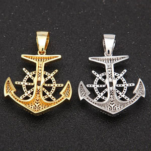 Collier pendentif ancre en or 14 carats plaqué or, serti de diamants moissanite, style hip-hop, vente en gros de bijoux fantaisie - Product Image 2