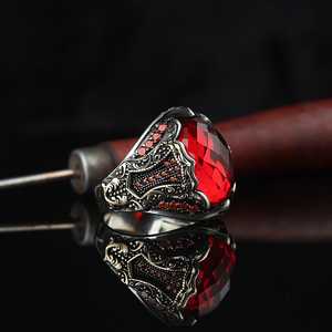 Aqua Marine Zircon Stone <b>Men</b> <b>Ring</b> Traditional Motif Turkish 925 <b>Silver</b> Turkish Wholesale <b>Silver</b> Jewelry Turkish Handmade <b>Ring</b> - Product Image 6