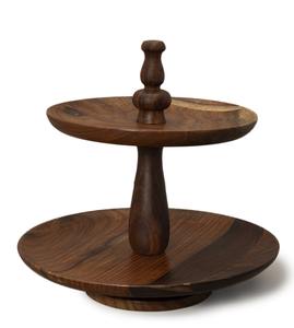 Support à gâteau à 2 niveaux en bois d'acacia artisanal, support à cupcakes rustique en bois, plateau de service à étages pour la décoration de cuisine et de fête de style campagnard - Product Image 4