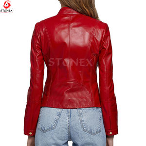 Rouge en cuir véritable adulte femmes dernière conception vestes à glissière en gros meilleure vente de haute qualité grande taille personnalisée - Product Image 2