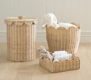 Hot New Design <b>Wicker</b> Rattan Scalloped Edge With <b>Handle</b> for Kid Storage <b>Basket</b> Decoration Kids Room High Quality <b>Basket</b> - Product Image 3