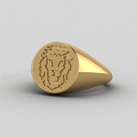 Bague signet cocktail audacieuse style ottoman en argent massif 925 plaqué or 18 carats avec gravure profonde tête de lion, best-seller