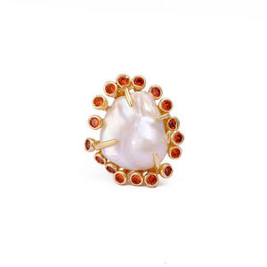 Cz & perle d'eau douce pierres précieuses artisanat anneaux bijoux plaqué or broche réglage réglable pierre naturelle Vintage Boho bijoux - Product Image 4