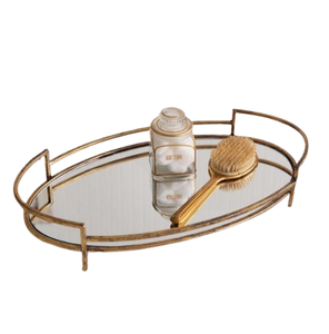 Plateau miroir décoratif à bordure dorée Plateau miroir en verre et métal Plateau décoratif de Noël pour hôtels et dessus de table - Product Image 2