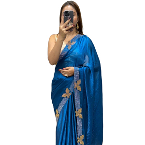 Nouvelle collection de saris de soirée formels en soie georgette brodée avec des travaux de broderie Jeri - Product Image 1
