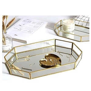 Geometric Shaped Gold Plated Metal Serving <b>Tray</b> Superior Quality Handmade Platter Wholesale Dinnerware Fancy <b>Mirror</b> <b>Tray</b> - Product Image 2