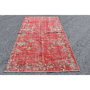 Vintage <b>Red</b> Beige <b>Wool</b> Rug 5.3 X 9 ft Handmade Turkish Large Area Abstract Pattern Rectangle Hallway Latex for Teens Room Rug - Product Image 1
