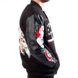 Alta calidad personalizada ODM OEM hombres lana Letterman Varsity chaqueta de cuero Real con capucha cuello suelto felpa bordado ropa de invierno - Product Image 3