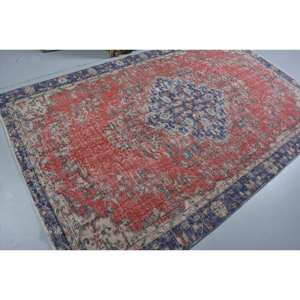 Alfombra turca Vintage de 5,4x8,6 pies, diseño de retazos rojo y azul, alfombra de lana de área grande para pasillo, dormitorio, forma Rectangular de látex - Product Image 2