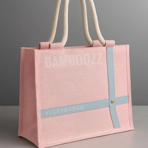 Offre spéciale Sac à main en lin recyclé écologique de grande capacité Sac d'épicerie fourre-tout en jute et cuir PU Sac en toile de jute - Product Image 1