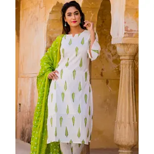 Conjunto de Kurta de Algodón Blanco con Estampado para Oficina y Uso Casual para Mujer - Product Image 3