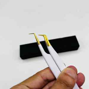 Pince à cils ASB White Gold 90 65 degrés à pointe fine, prise ferme, pour volume, cils personnalisés, professionnelle, en acier inoxydable, durable - Product Image 3