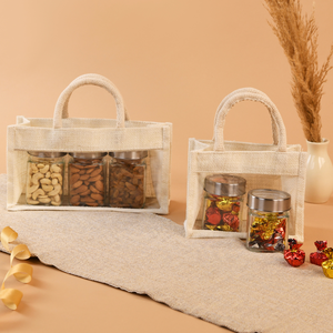 Sacs-cadeaux réutilisables en jute avec fenêtre transparente en PVC pour emballage en pot Mason, idéaux pour les festivals d'entreprise et les cadeaux de mariage - Product Image 6