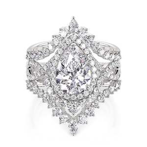 Ensemble de bagues de fiançailles et d'éternité Jeulia Halo avec diamant taille poire, 3 pièces, en argent sterling - Product Image 1