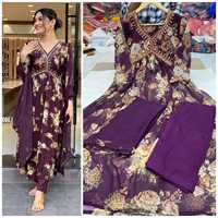 Top Georgette pur imprimé avec broderie et miroir travail et belle coupe avec intérieur en Choli robe prête à l'emploi vêtements décontractés