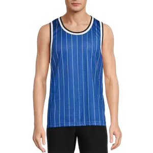 Camiseta sin mangas con diseño a rayas de malla de poliéster transpirable para hombre, Camiseta deportiva informal para gimnasio y correr, nuevo estilo