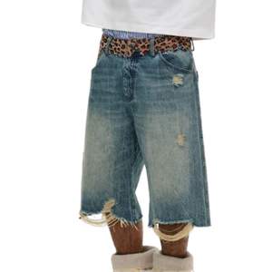 กางเกงยีนส์ของผู้ชายแบบฮิปฮอประบายอากาศได้ดีกางเกงยีนส์สตรีทแวร์ทรงหลวมออกแบบโลโก้ได้ตามต้องการ - Product Image 4