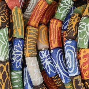 African Glass Krobo Trade <b>Beads</b> Multi Color With Pattern for Jewelry Making - Product Image 1