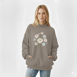 Wholesale Oversize Mockneck Sweatshirt Women Cozy Fleece Cotton Relaxed Fit <b>Winter</b> Daily Casual <b>Top</b> Streetwear Front - Product Image 1