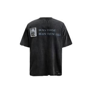 เสื้อยืดผู้ชายทรงหลวมสไตล์วินเทจฟอกสี คุณภาพสูง พิมพ์ลายสตรีทสไตล์ ผ้าฝ้าย 100% เสื้อยืดลำลองสำหรับผู้ชาย - Product Image 2