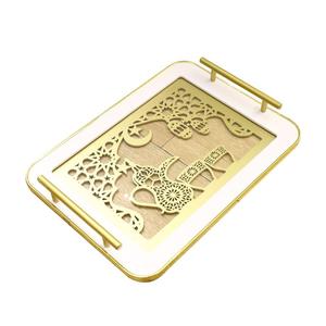 ถาดอลูมิเนียมสีทองสำหรับตกแต่งทรงสี่เหลี่ยมผืนผ้าเหมาะสำหรับการเสิร์ฟอาหารเดือนถือศีลอดและงานเฉลิมฉลอง2สี - Product Image 2